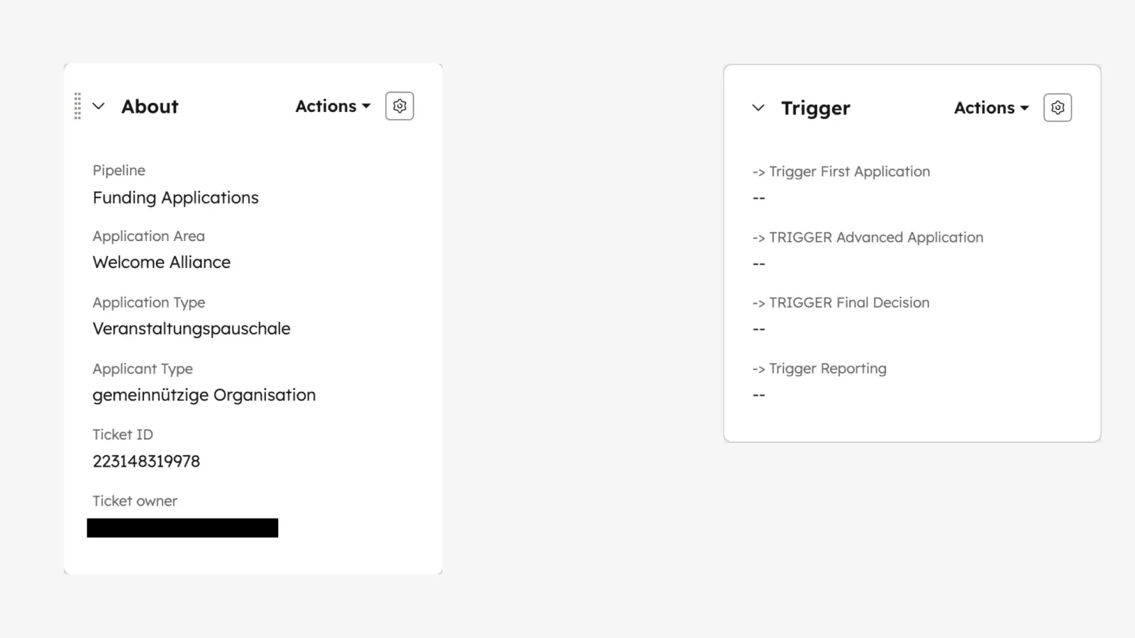 Screenshot of HubSpot interface with trigger properties.